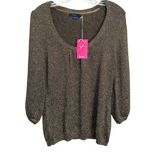 Boden Metallic Knit Gold Sparkle Sweater Scoop Neck Top Size US 10 UK 14